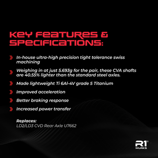 R1WURKS LD2/LD3 Rear CVA Axle, Titanium