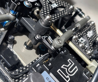 R1 RC10B74 steering bellcrank Input arm installed on chassis