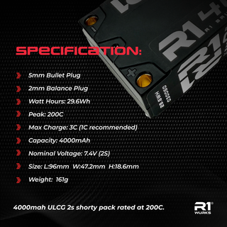 R1WURKS 4000mah 200C 7.4V 2S ULCG Shorty