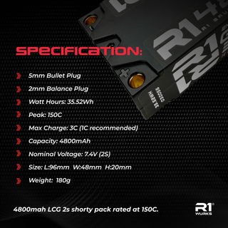 R1WURKS 4800mah 150C 7.4V 2s LCG Shorty