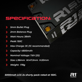 R1WURKS 5000mah 150C 7.6V 2s LCG