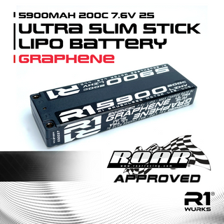 R1WURKS 5900mAh 200c 7.6v 2S Ultra Slim, Stick LiPo Battery, Graphene