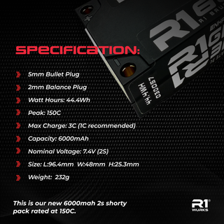 R1WURKS 6000mah 150C 7.4V 2s Shorty