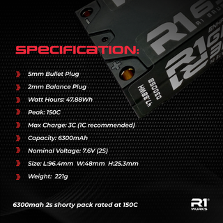R1WURKS 6300mah 150C 7.6V 2s Shorty