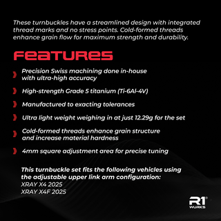 R1WURKS Fits X4 '25 Titanium Turnbuckle Set (Upper Link Arms)