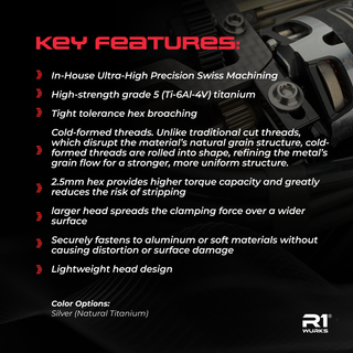 R1WURKS Titanium Flanged Screws, M3 Button Head (2pcs)