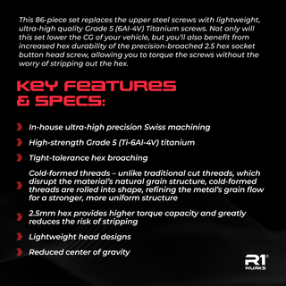 R1WURKS (22X-4 Series) Titanium Upper Screw Set