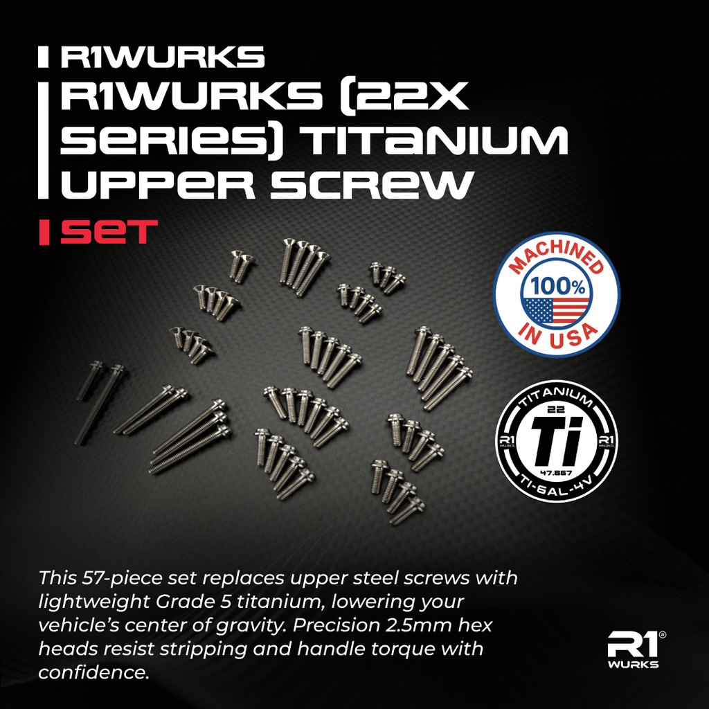 R1WURKS (22X Series) Titanium Upper Screw Set – R1 Brushless Motor R1WURKS (22X Series) Titanium Upper Screw Set – R1 Brushless Motor
