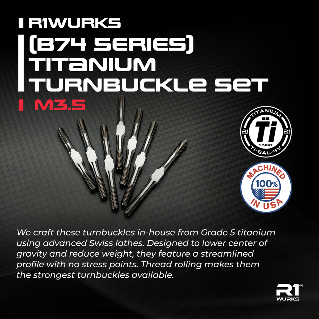 R1WURKS (B74 Series) Titanium Turnbuckle Set, M3.5 – R1 Brushless
