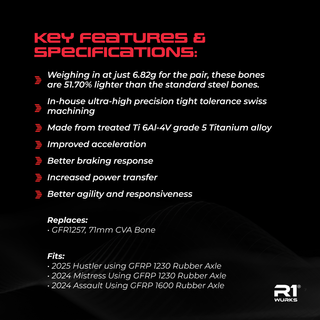 R1WURKS (Dirt Oval Series) Ultra-lightweight Titanium CVA Bones, 71mm