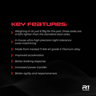 R1WURKS (Dirt Oval Series) Ultra Lightweight Rear CVA Axle, Titanium