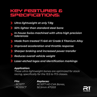 R1WURKS (T7 / SC7 Series) Ultra-lightweight Titanium CVA Bones, 92.5mm
