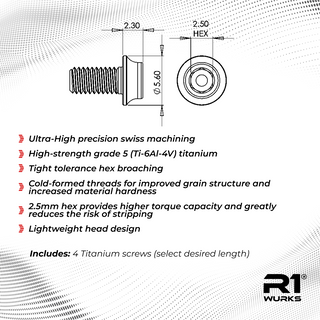 R1WURKS Titanium Screw Packs, M3 Button Head (4pcs)