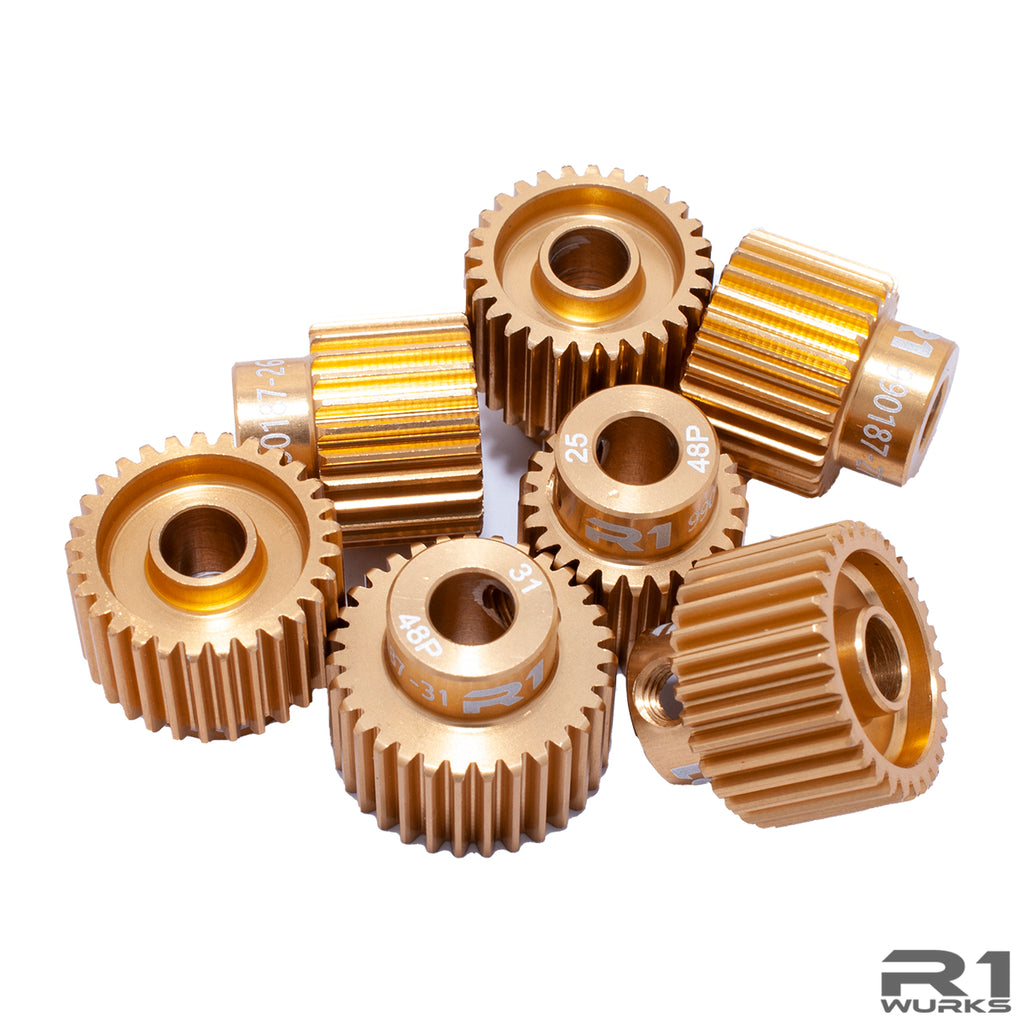 brass gears R1WURKS Wide Pinion Gears (48P) – R1 Brushless Motor Lab, LLC