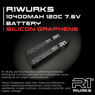 R1WURKS 10400mah 120C 7.6V 2S Stick LiPo Battery, Silicon Graphene