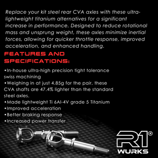 R1WURKS R1B Ultra Lightweight Rear CVA Axle, Titanium