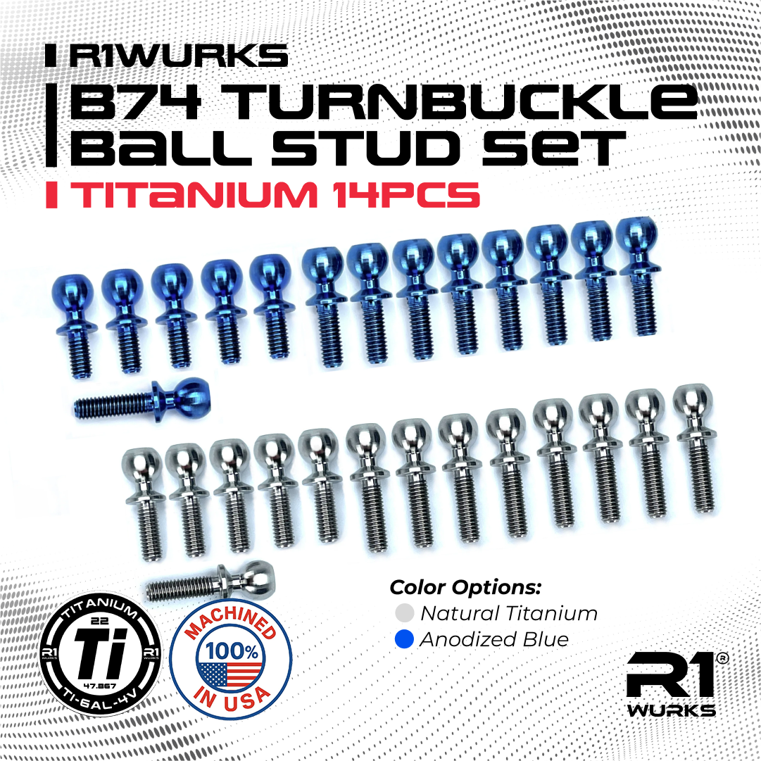 R1WURKS (B74 Series) Turnbuckle Ball Stud Set, Titanium, 14pcs