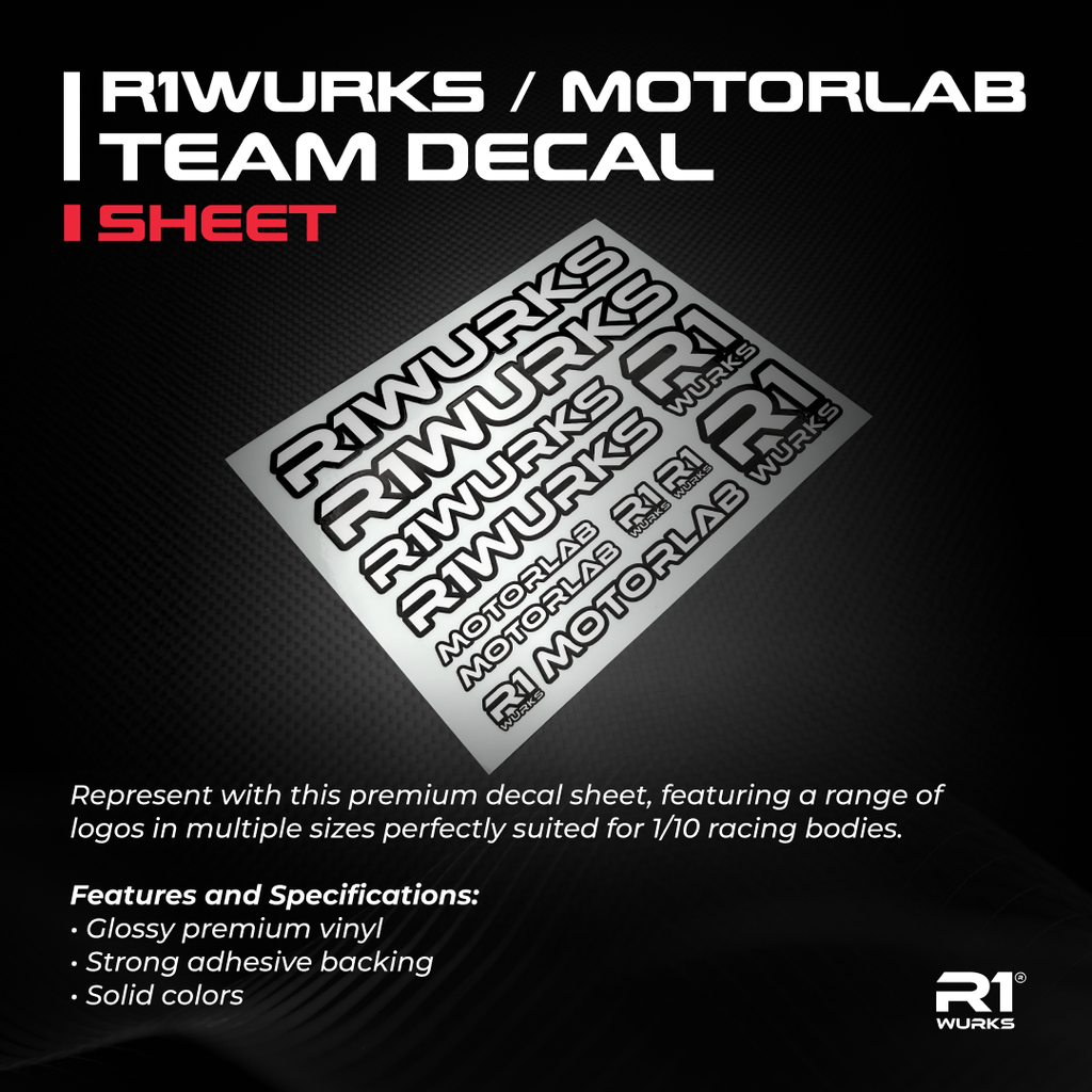 R1WURKS / MOTORLAB Team Decal Sheet / Sticker – R1 Brushless Motor Lab ...