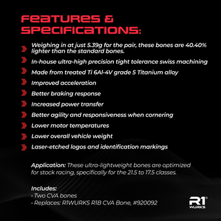 R1WURKS R1B Ultra-lightweight Titanium CVA Bones, 69mm