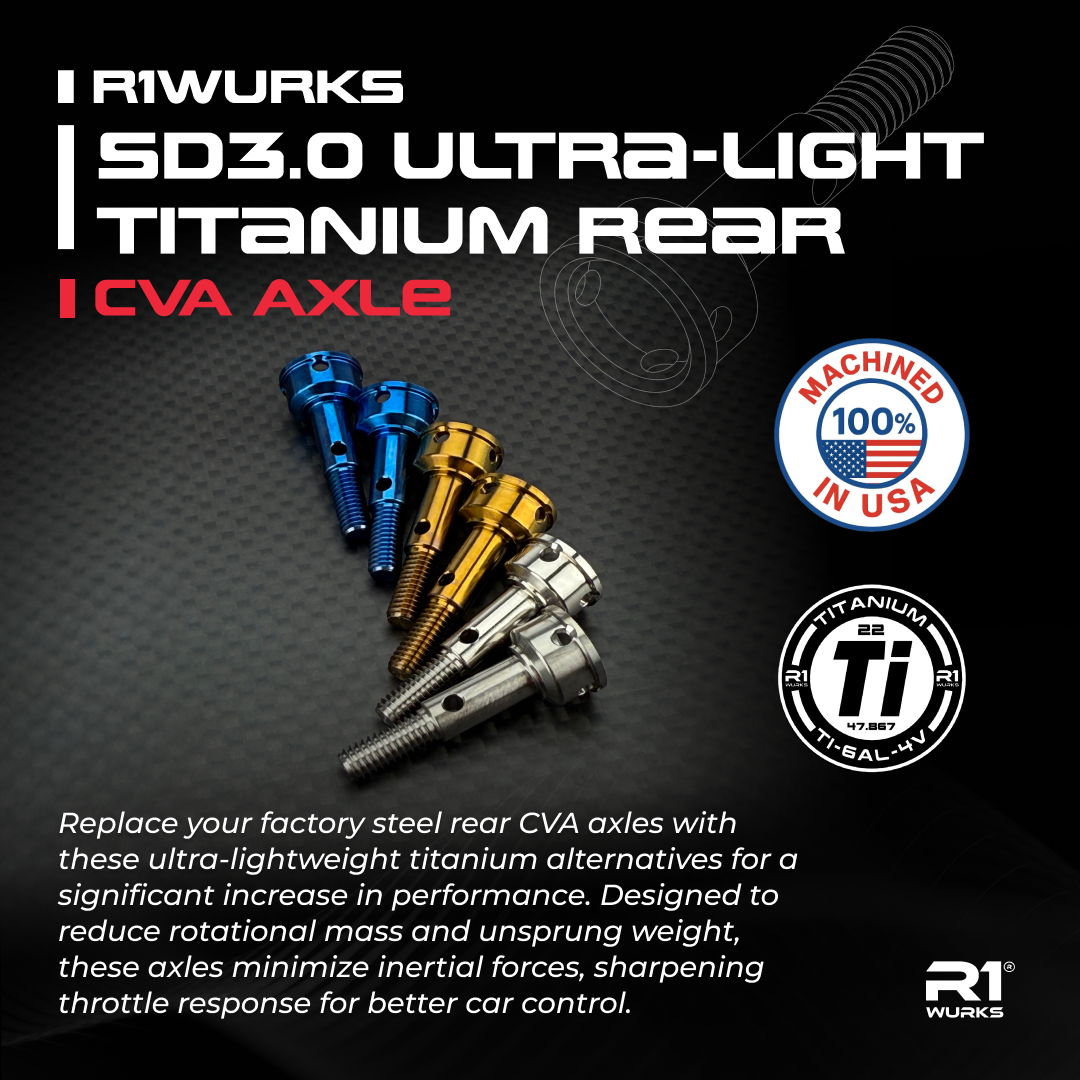 R1WURKS SD3.0 Ultra-Light Titanium Rear CVA Axle – R1 Brushless R1WURKS SD3.0 Ultra-Light Titanium Rear CVA Axle – R1 Brushless