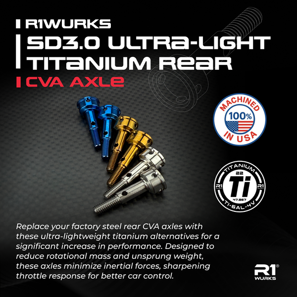 R1WURKS SD3.0 Ultra-Light Titanium Rear CVA Axle – R1 Brushless