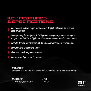 R1WURKS Titanium Diff Output, X4'26 - R1 Brushless Motor Lab, LLC.