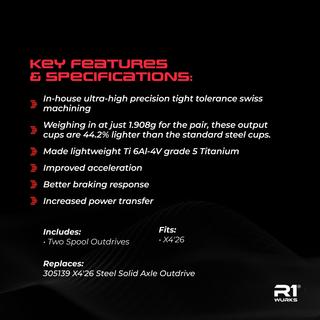 R1WURKS Titanium Spool Outdrive, X4'26 - R1 Brushless Motor Lab, LLC.