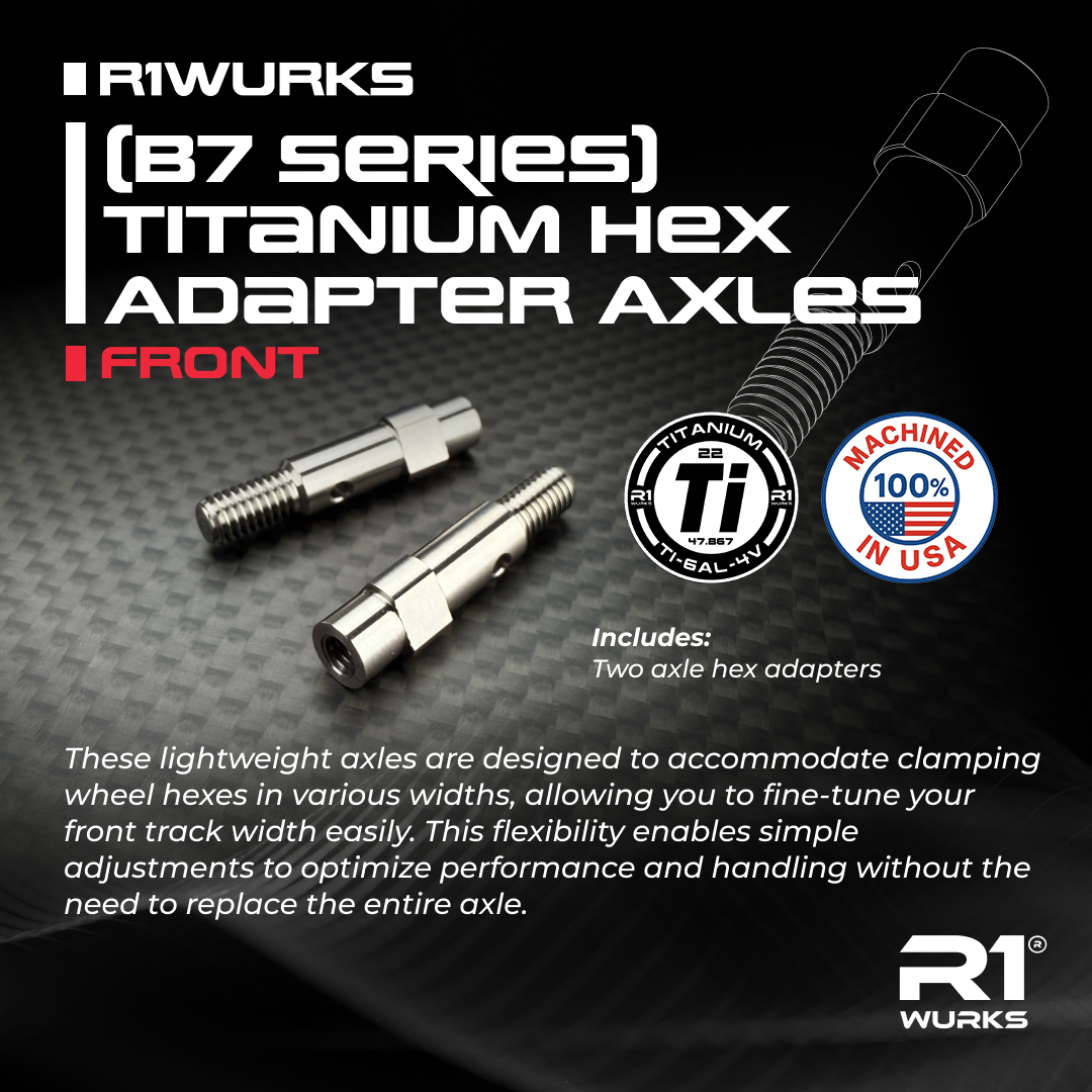 aoooMCワークス R1WURKS (B7 Series) Titanium Hex Adapter Axles, Front – R1