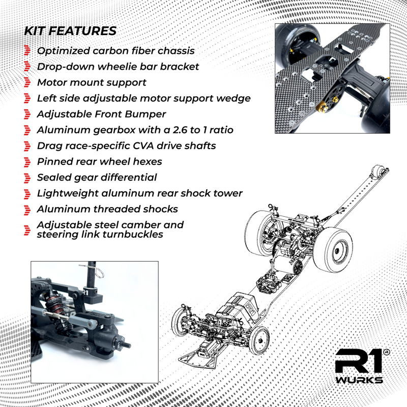 R1WURKS DC1.2 Drag Car Kit – R1 Brushless Motor Lab, LLC.