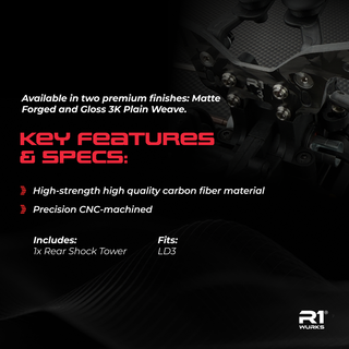 R1WURKS (LD3 Series) Rear Carbon Fiber Shock Tower -3mm