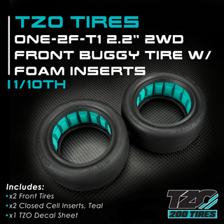 TZO Tires One-2F-T1 2.2" 2WD Front Buggy Tire w/Foam Inserts, 1/10th (1Pair)