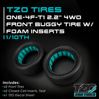 TZO Tires One-4F-T1 2.2" 4WD Front Buggy Tire w/Foam Inserts, 1/10th (1Pair)