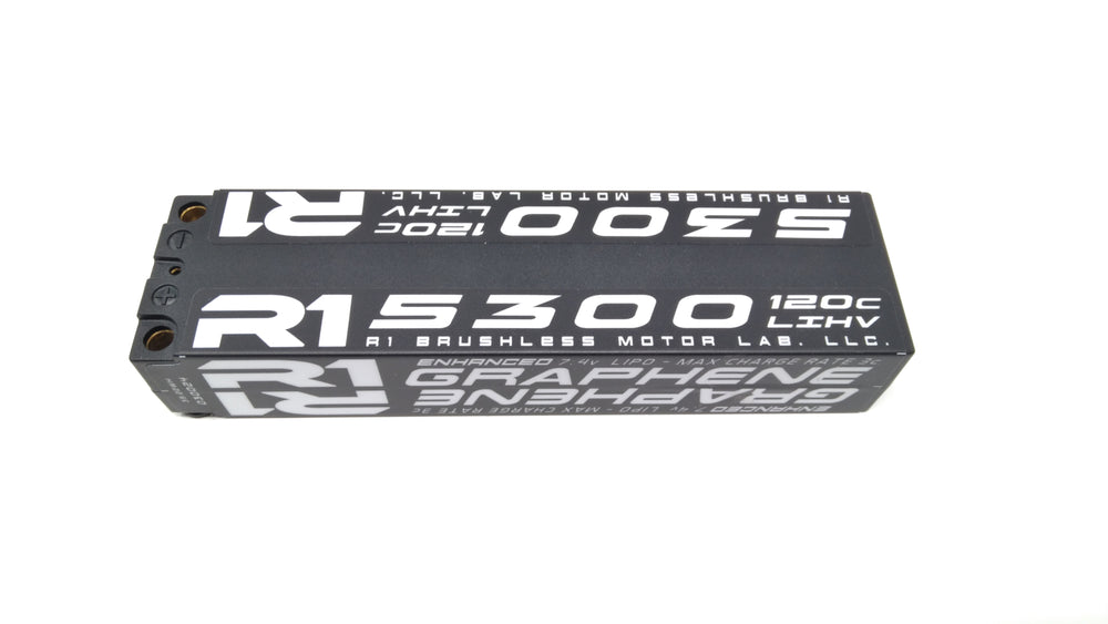 5300mah 120C 7.4V 2S LIHV Graphene Slim Battery 030024 - R1 Brushless Motor Lab, LLC.
