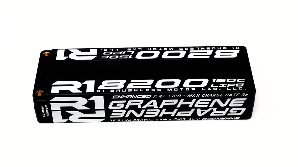 R1 8200mah 150C 7.4V 2S LIPO Graphene Battery 030009-4 - R1 Brushless Motor Lab, LLC.
